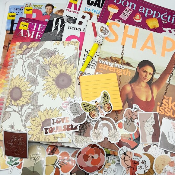 Vision Board Kit #9 - 10 magazines, journal, beaded pen, 25 stickers, post its - Picture 1 of 2